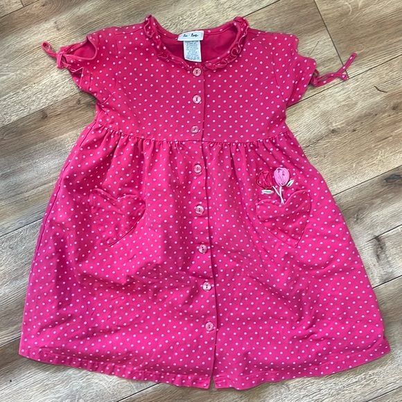 Le Top brand Girl’s 4T Polka Dot Button Dress with Heart Pockets and Roses! - Picture 1 of 10
